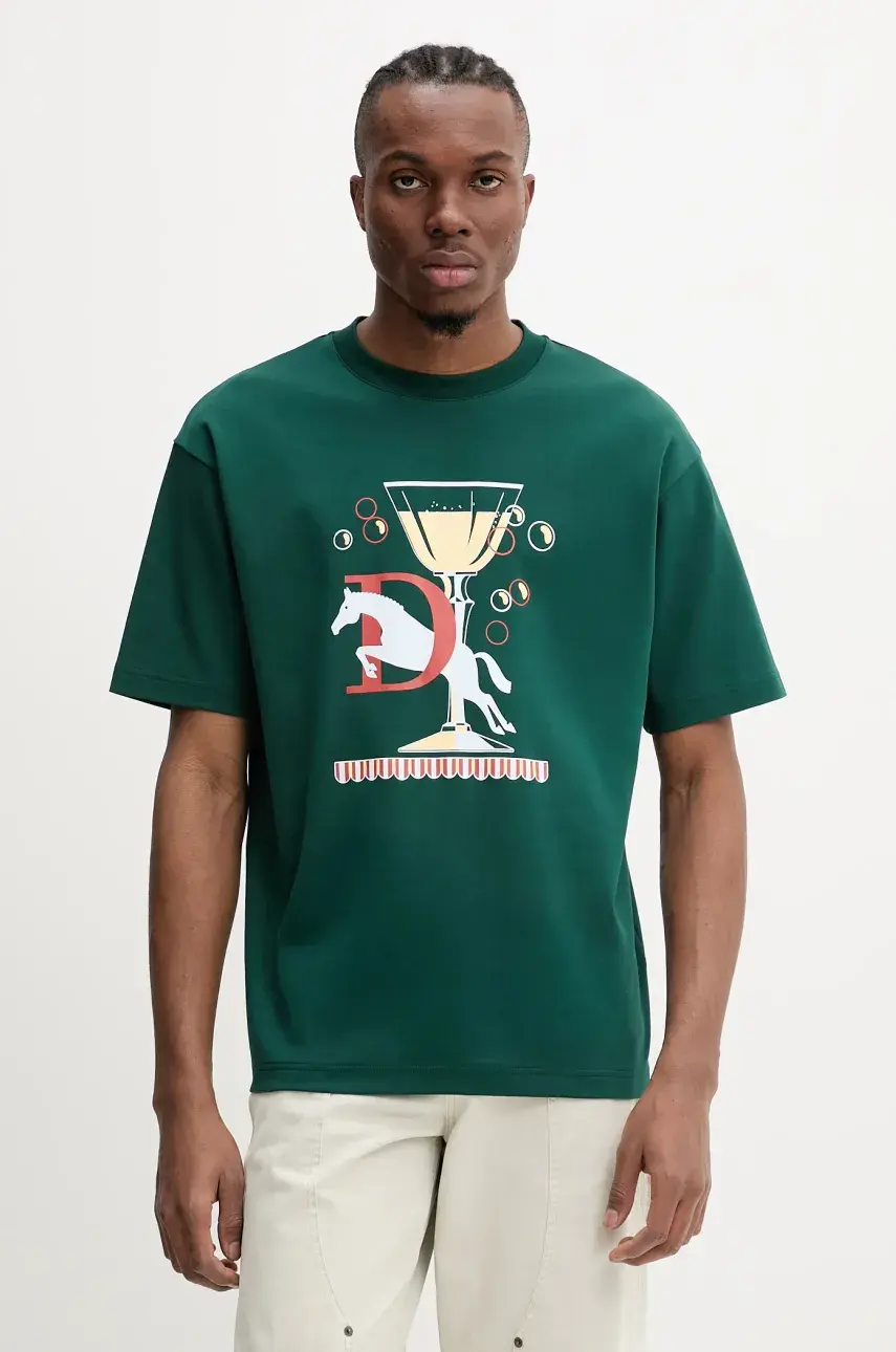 Bavlnené tričko Drôle de Monsieur Le T-Shirt Polo pánske, zelená farba, s potlačou, G-TS241-CO199-DGN