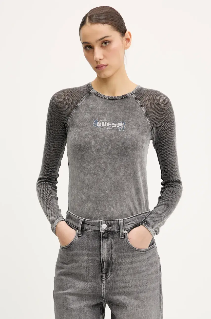 Tričko s dlhým rukávom Guess Originals šedá farba, W5GP52 J1314