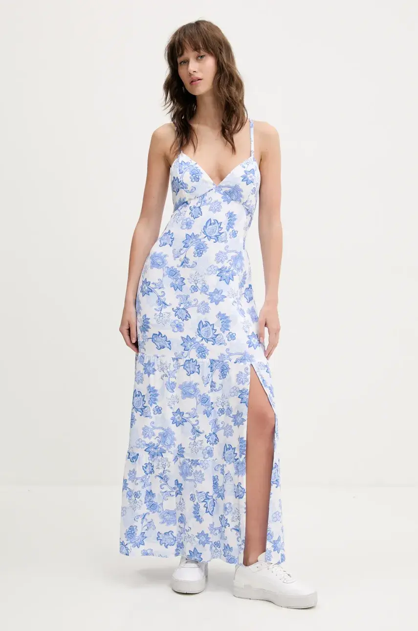 Šaty Hollister Co. biela farba, maxi, áčkový strih, KI359-5028