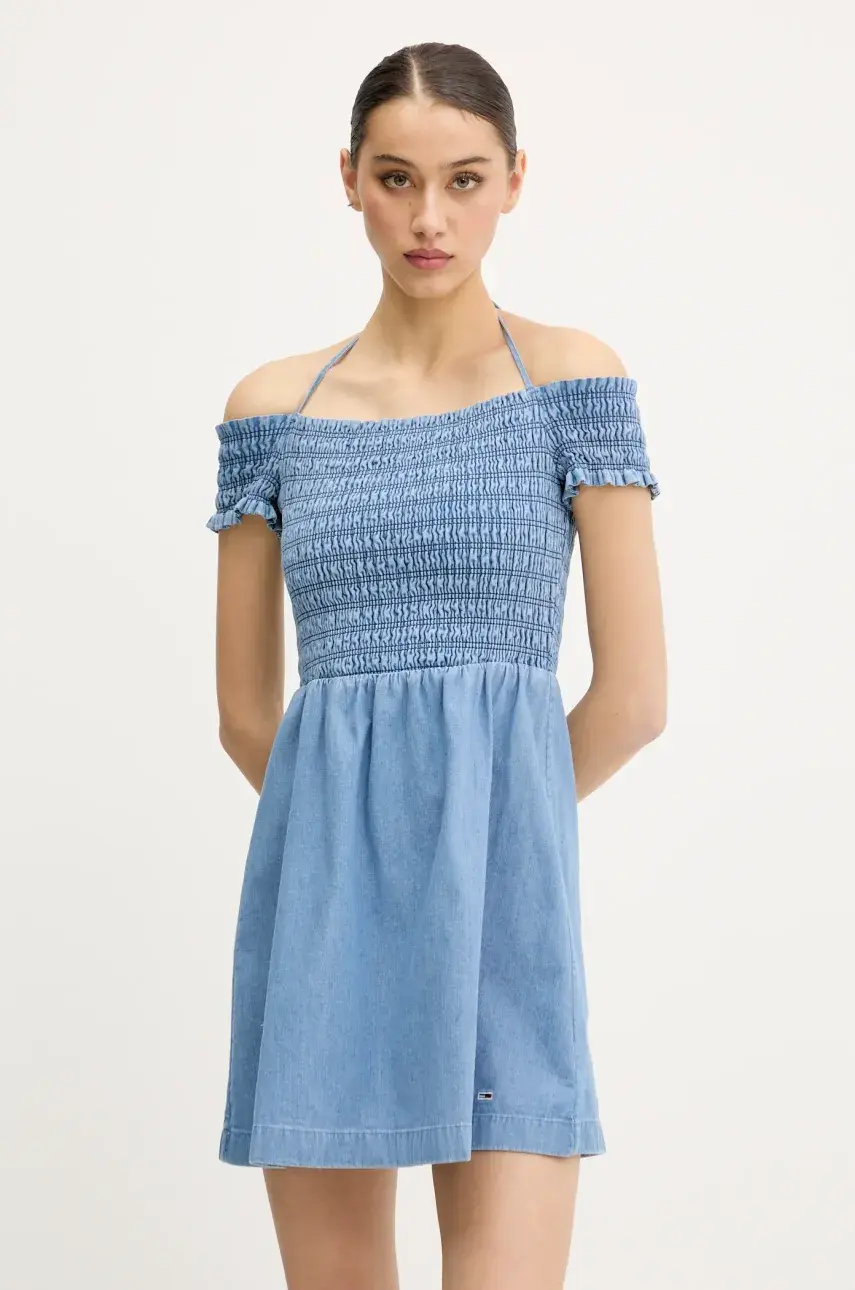 Rifľové šaty Tommy Jeans mini, áčkový strih, DW0DW20677