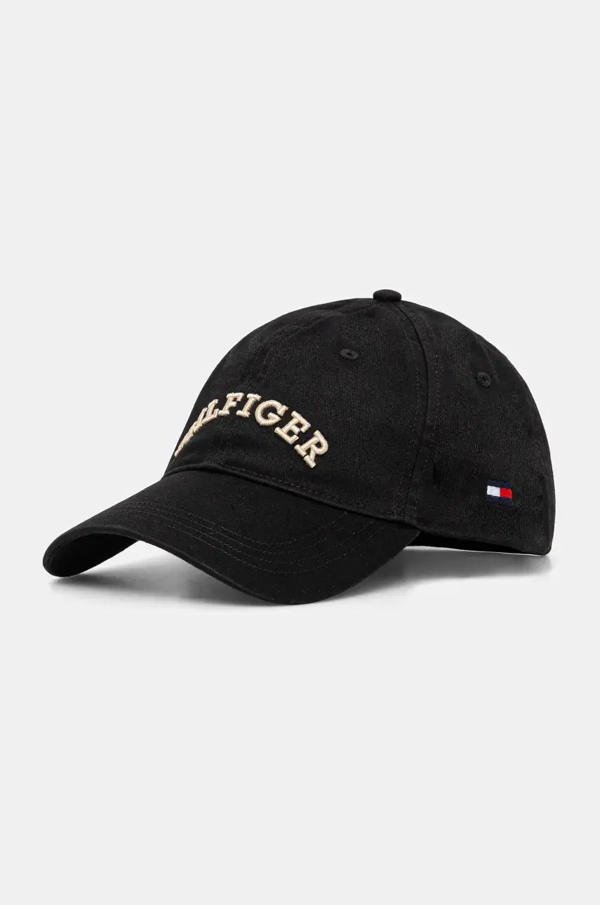 Bavlnená šiltovka Tommy Hilfiger čierna farba, s nášivkou, AM0AM13165