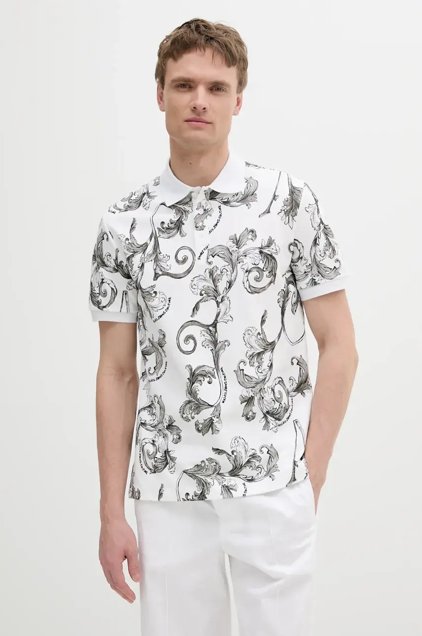 Bavlnené polo tričko Versace Jeans Couture biela farba, vzorovaná, 78GAG6S0 JS460