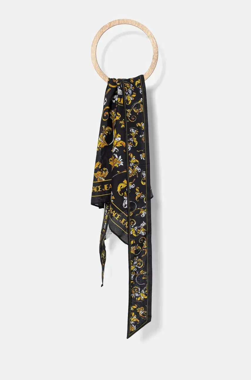 Šatka s prímesou hodvábu Versace Jeans Couture čierna farba, vzorovaná, 78HA7H05 ZG363