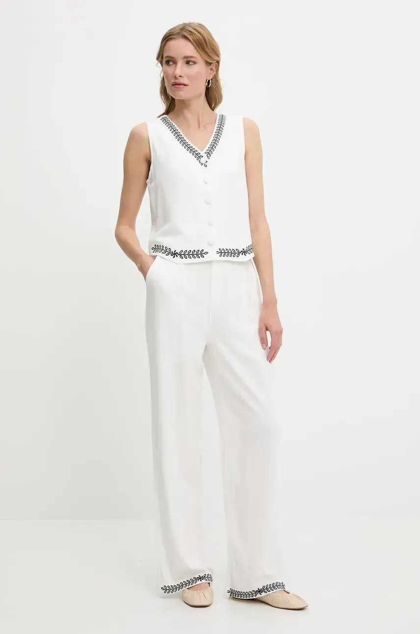Ľanová vesta a nohavice Answear Lab biela farba