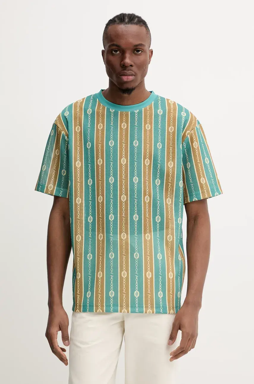 Tričko Drôle de Monsieur Le T-Shirt Mesh pánske, zelená farba, vzorované, G-TS252-PL162-EM