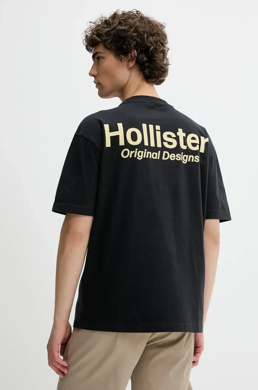 Bavlnené tričko Hollister Co. pánske, čierna farba, s potlačou, KI323-5007