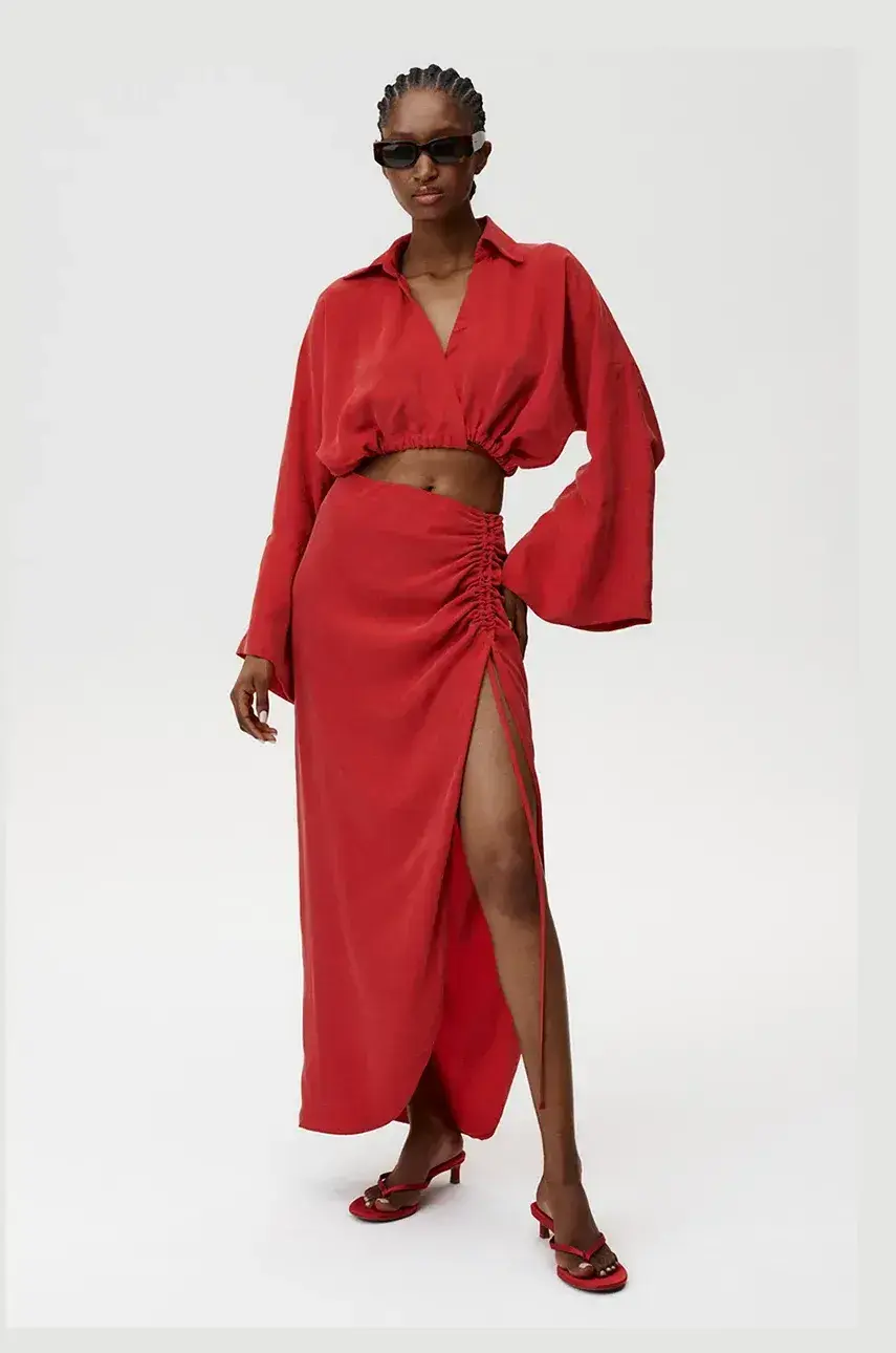 Sukňa Undress Code Rhea Skirt červená farba, maxi, rovný strih, 907
