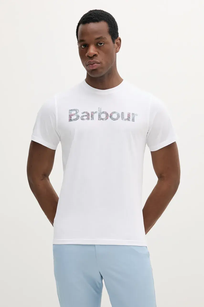 Bavlnené tričko Barbour Devon Graphic T-Shirt pánske, biela farba, s potlačou, MTS1391