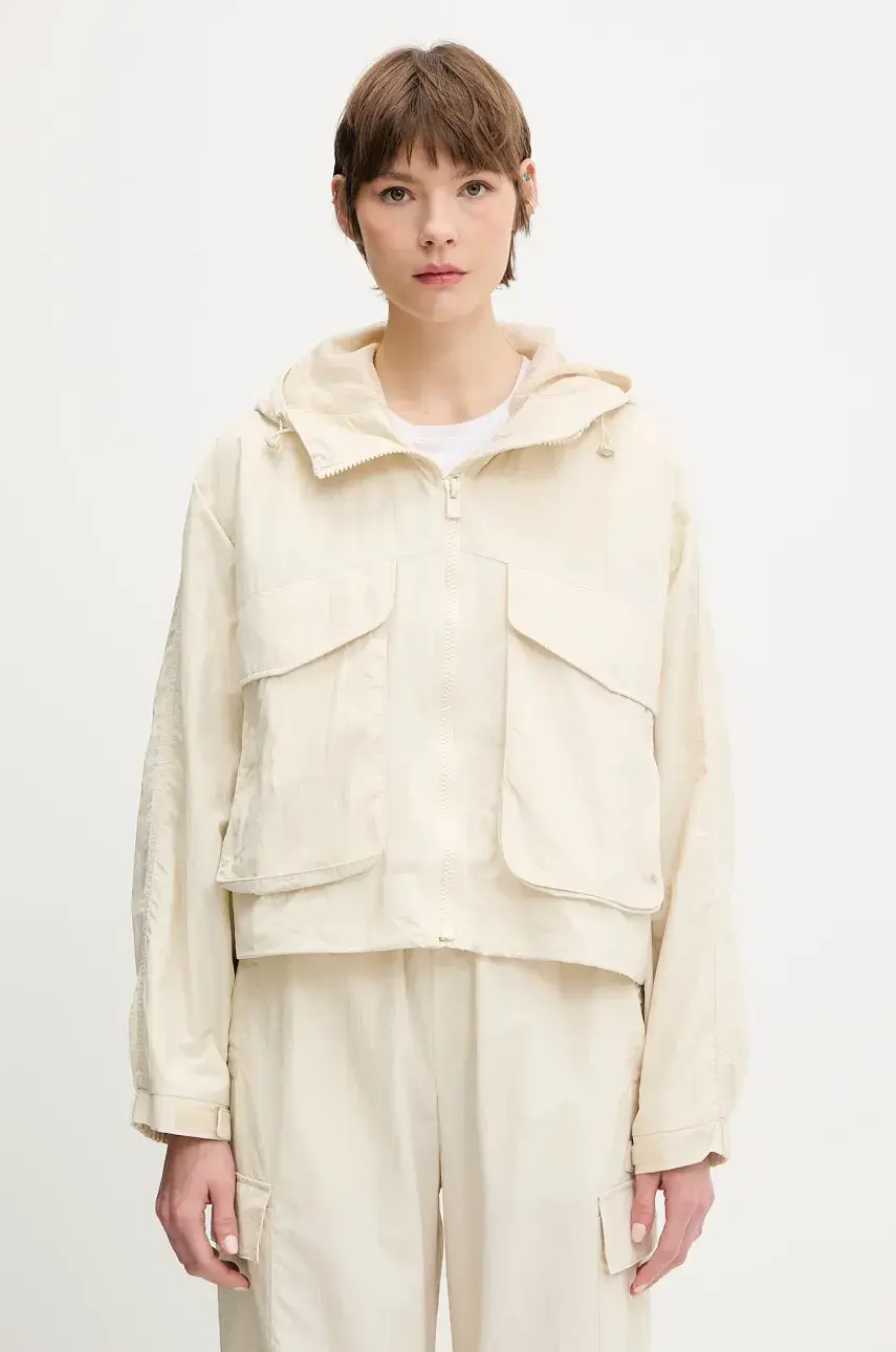 Bunda EA7 Emporio Armani béžová farba, prechodná, oversize, AF12452.7W000159