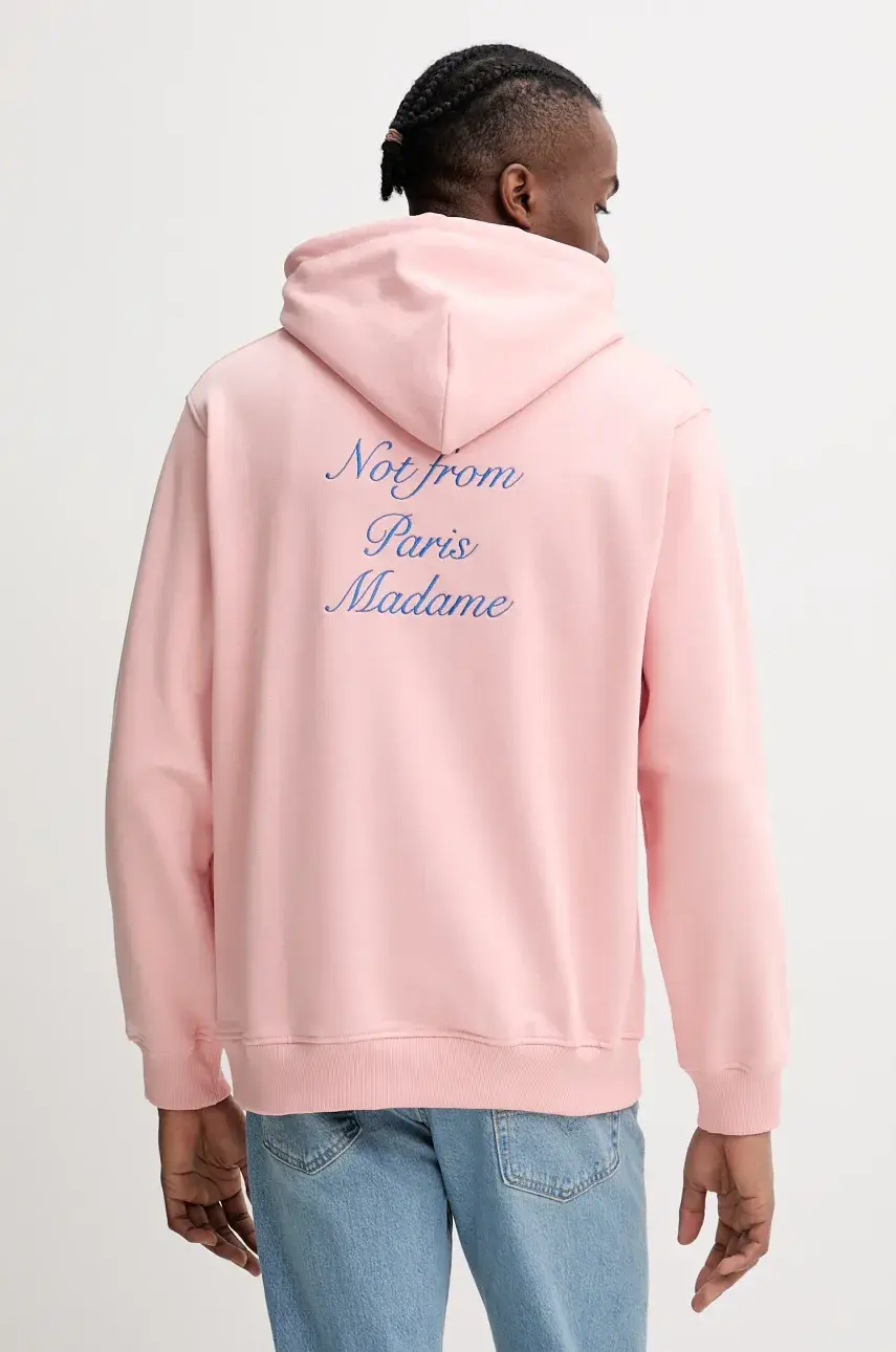 Bavlnená mikina Drôle de Monsieur Le Hoodie Slogan Cursive ružová farba, s kapucňou, s nášivkou, G-HO168-CO127-LPI