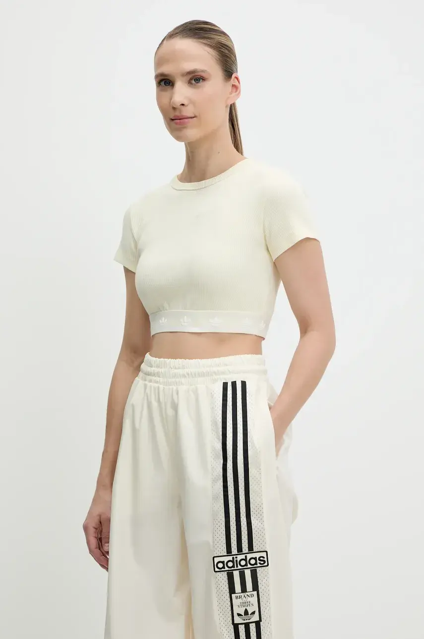 Tričko adidas Originals Rib SS Top dámske, béžová farba, JD0040