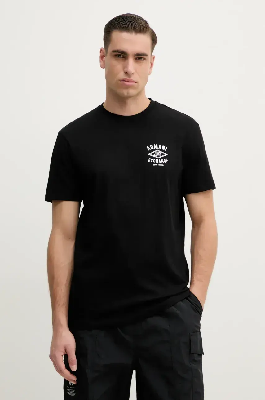 Bavlnené tričko Armani Exchange pánske, čierna farba, s potlačou, XM000550 AF10362