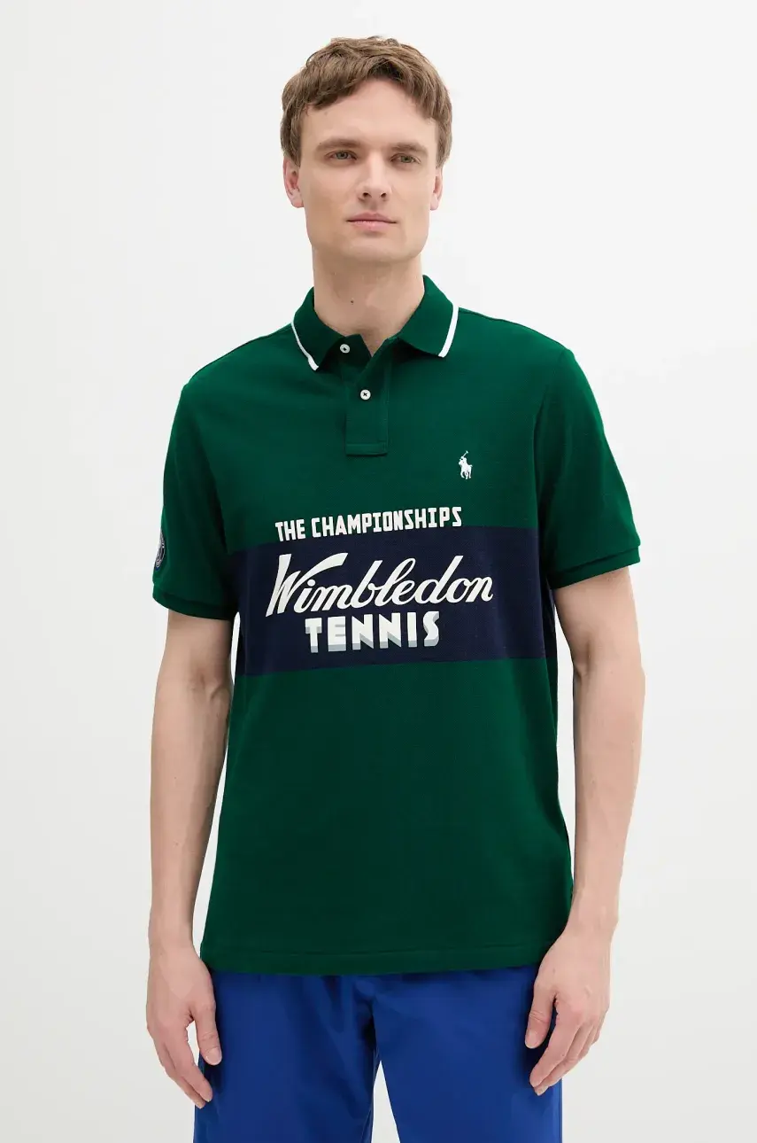 Polo tričko Polo Ralph Lauren pánske, zelená farba, s potlačou, 710970486