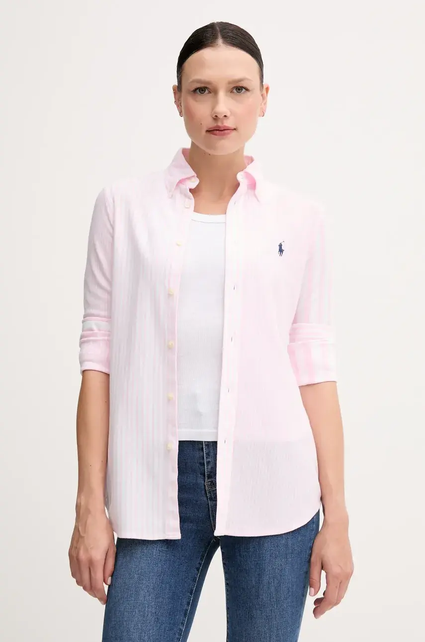 Bavlnená košeľa Polo Ralph Lauren ružová farba, regular, s klasickým golierom, 211965102