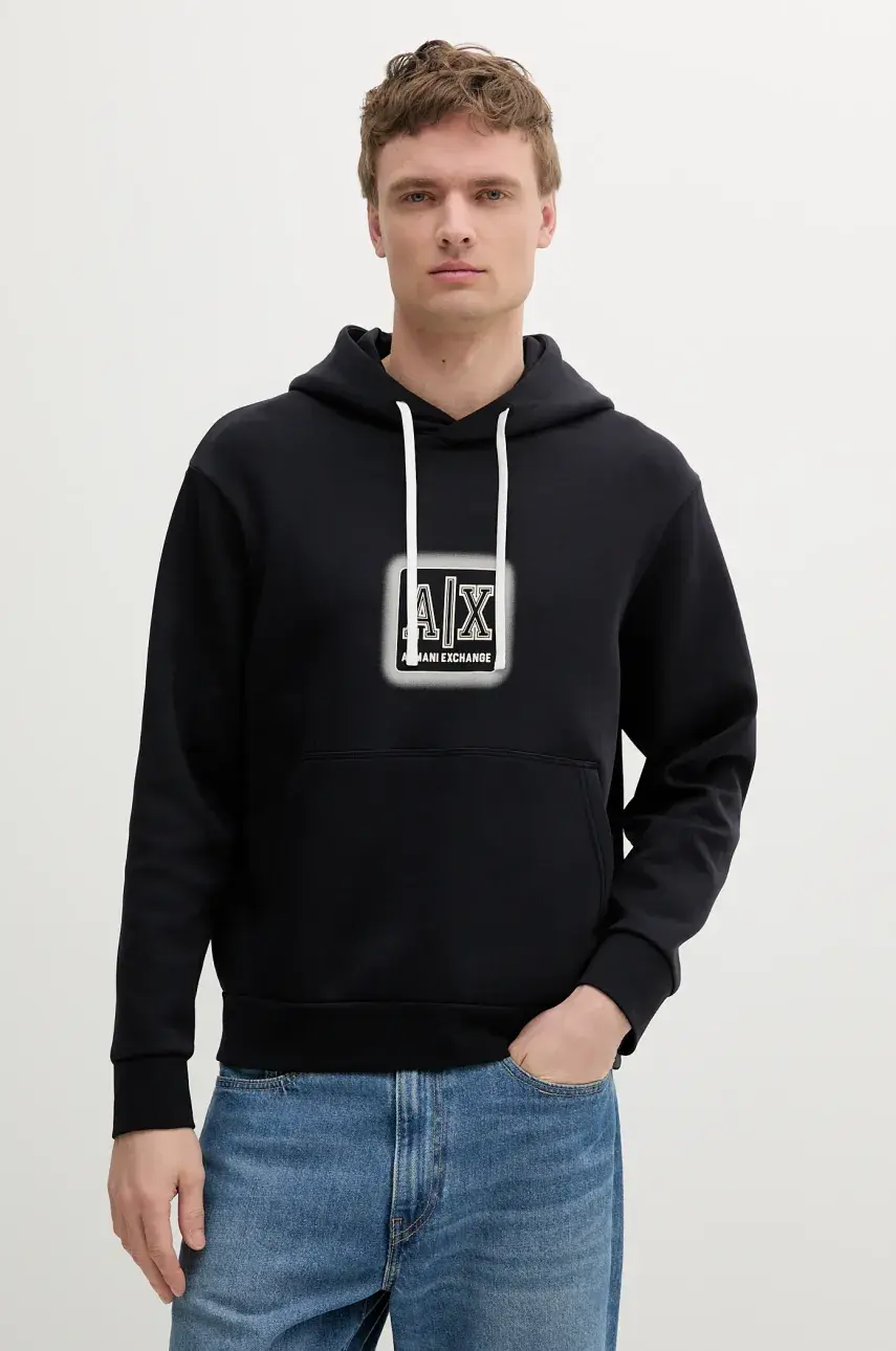 Mikina Armani Exchange tmavomodrá farba, s kapucňou, s potlačou, XM000482 AF10818