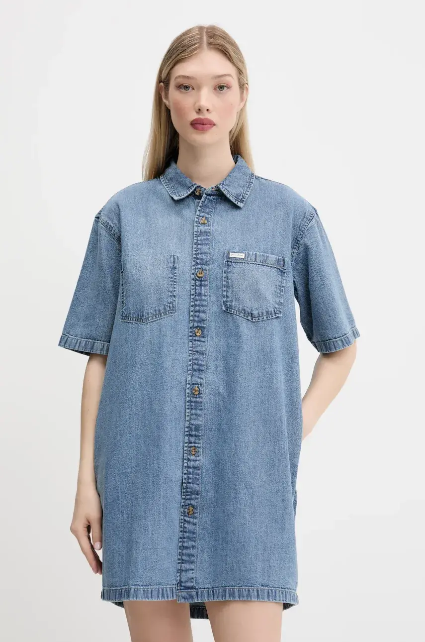 Rifľové šaty Guess Jeans mini, rovný strih, W5GK99 D5M81