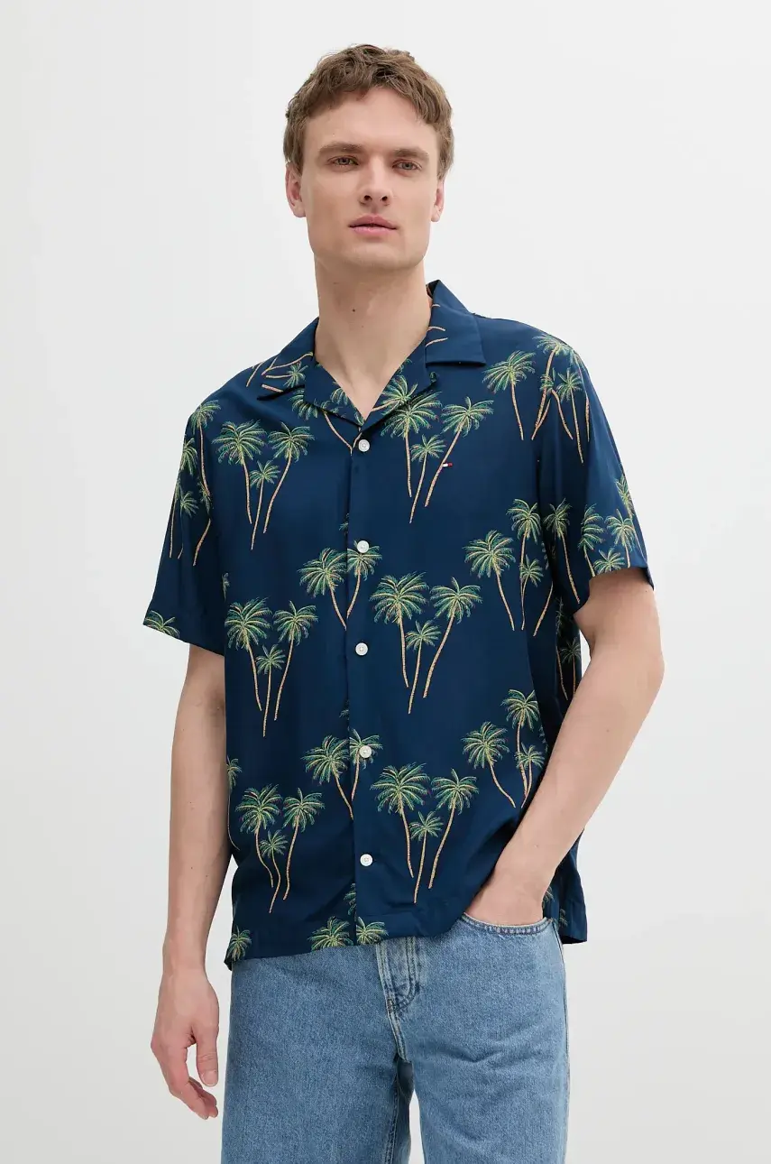 Košeľa Tommy Hilfiger tmavomodrá farba, regular, s klasickým golierom, MW0MW38580