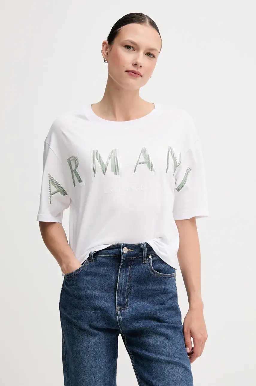 Bavlnené tričko Armani Exchange dámske, biela farba, XW000520 AF10359