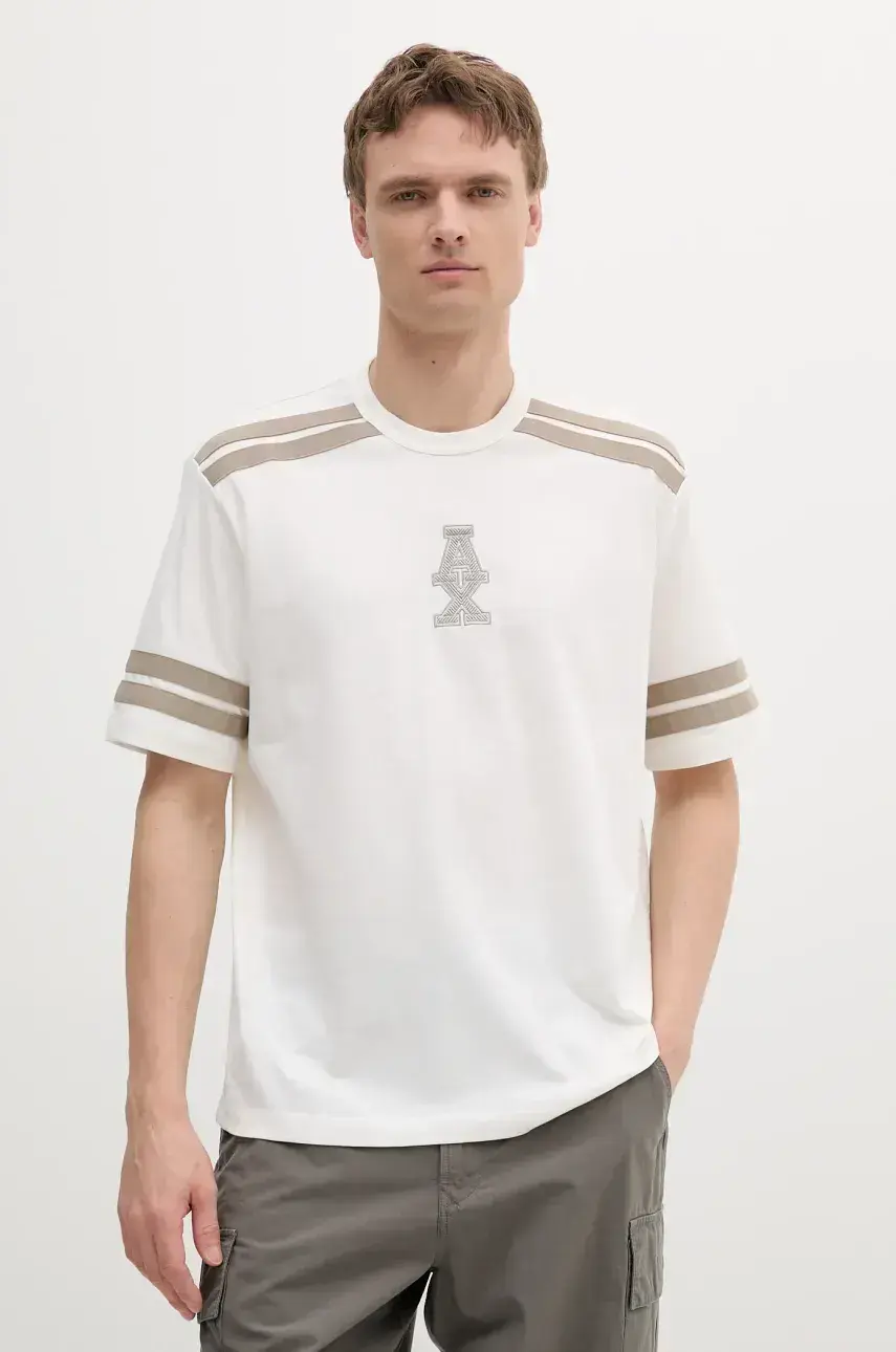 Bavlnené tričko Armani Exchange pánske, biela farba, s nášivkou, XM000547 AF10362