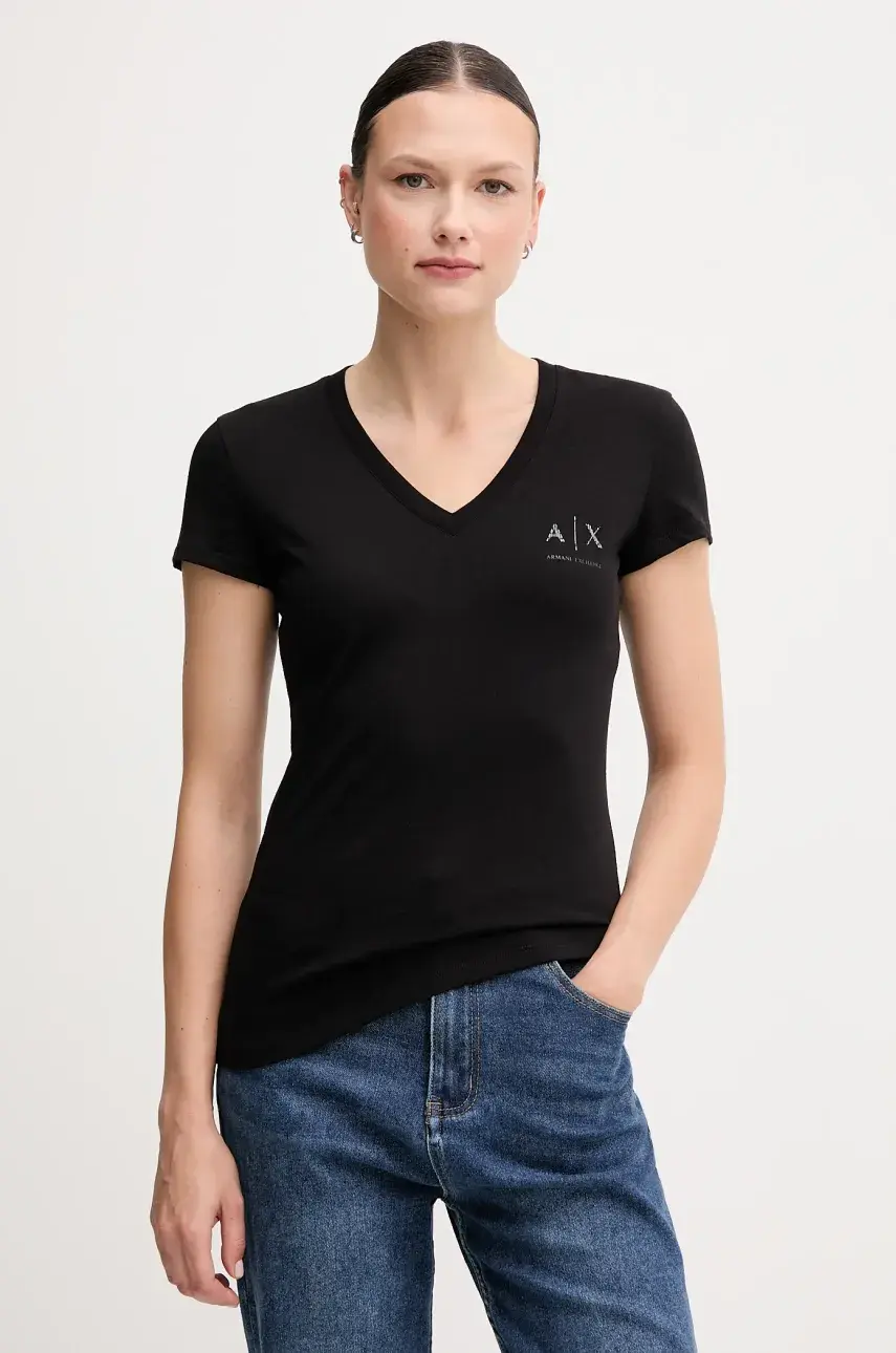 Bavlnené tričko Armani Exchange dámske, čierna farba, XW000521 AF10359