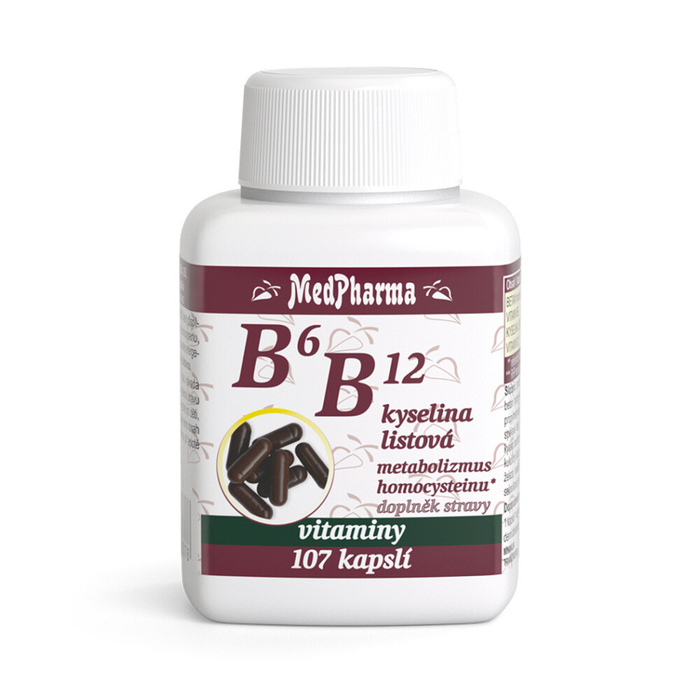 MEDPHARMA Vitamín B6 + B12 + kyselina listová 107 kapsúl, poškodený obal