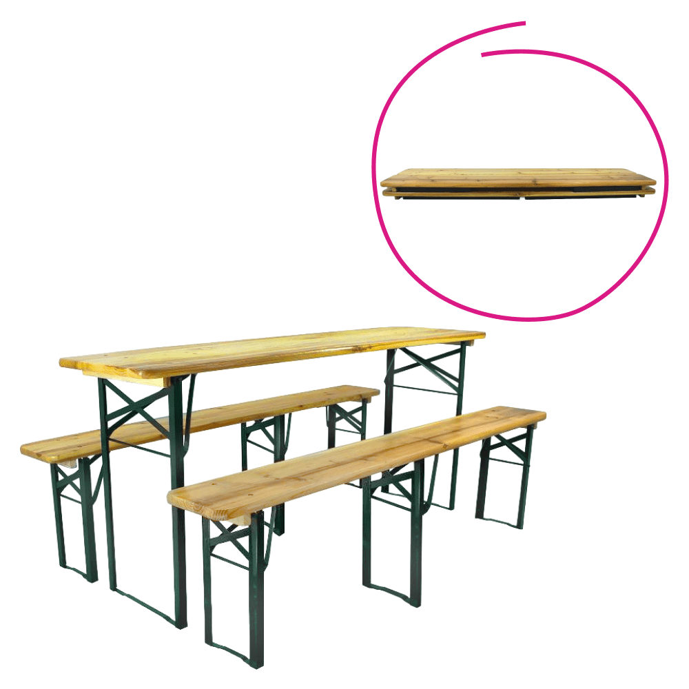 Pivný set 1+2, drevo/kov, prírodná/tmavozelná, GANSO TYP 1