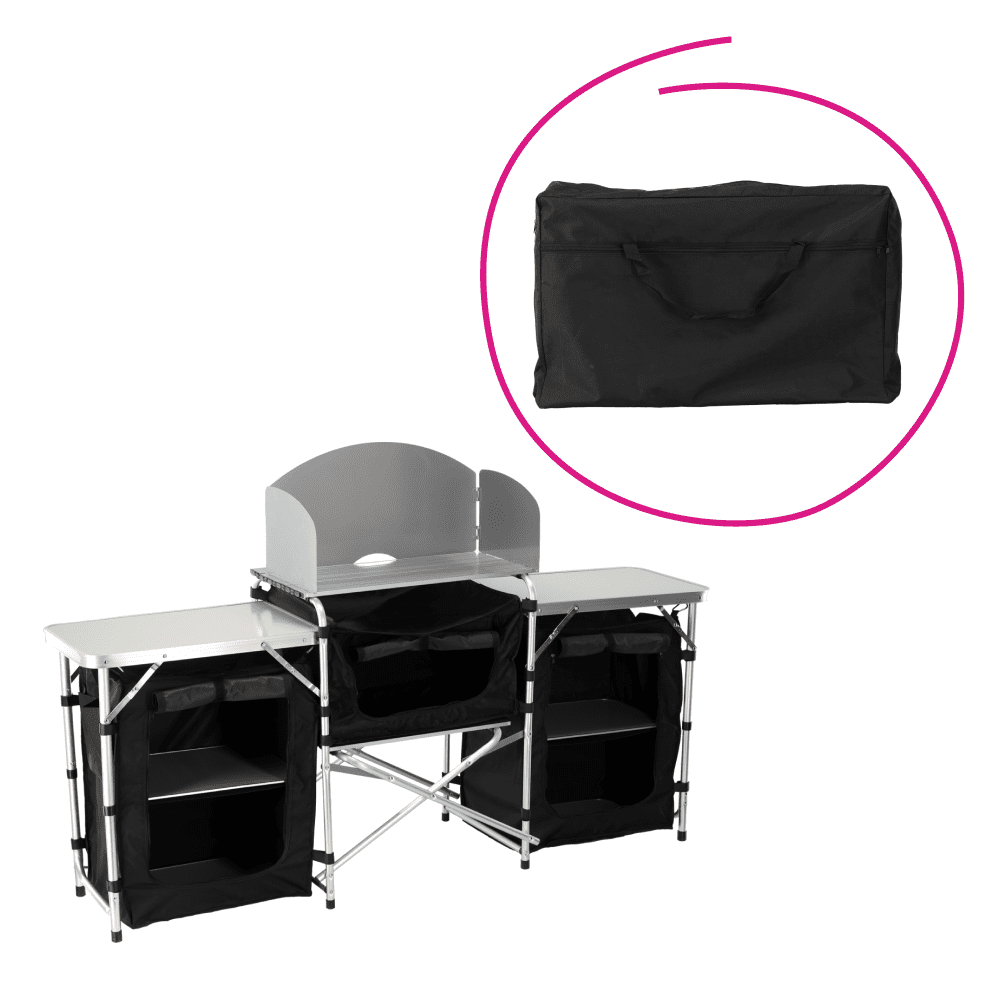 Skladacia kempingová kuchyňa, čierna/béžová/strieborná, GAFNA