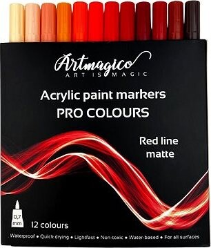 Artmagico Pro Red Line akrylové fixky, červené odtiene, 12 ks