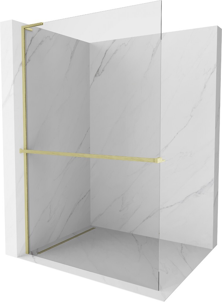 MEXEN/S - Kioto+ L Sprchová zástena WALK-IN s poličkou a držiakom uterákov 105 x 200 cm, transparent, zlatá kartáčovaná 800-105-123-55-00