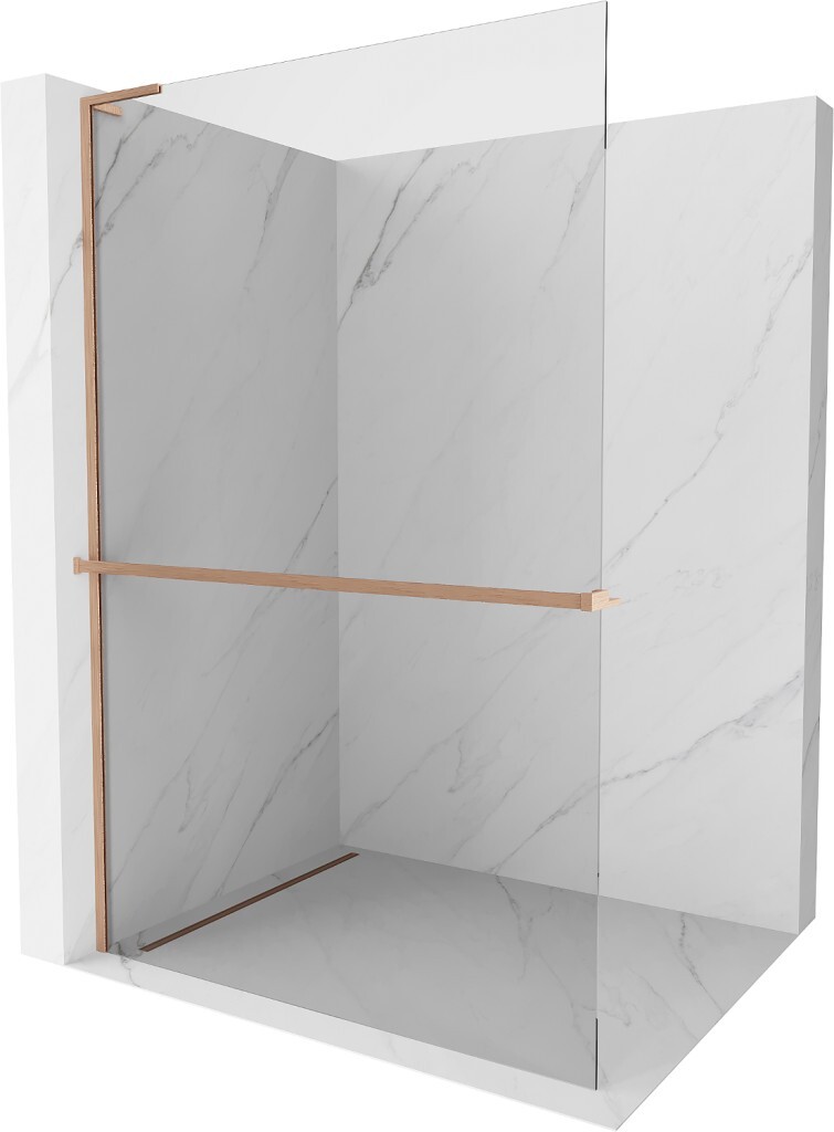 MEXEN/S - Kioto+ L Sprchová zástena WALK-IN s poličkou a držiakom uterákov 105 x 200 cm, transparent, meď kartáčovaná 800-105-123-65-00