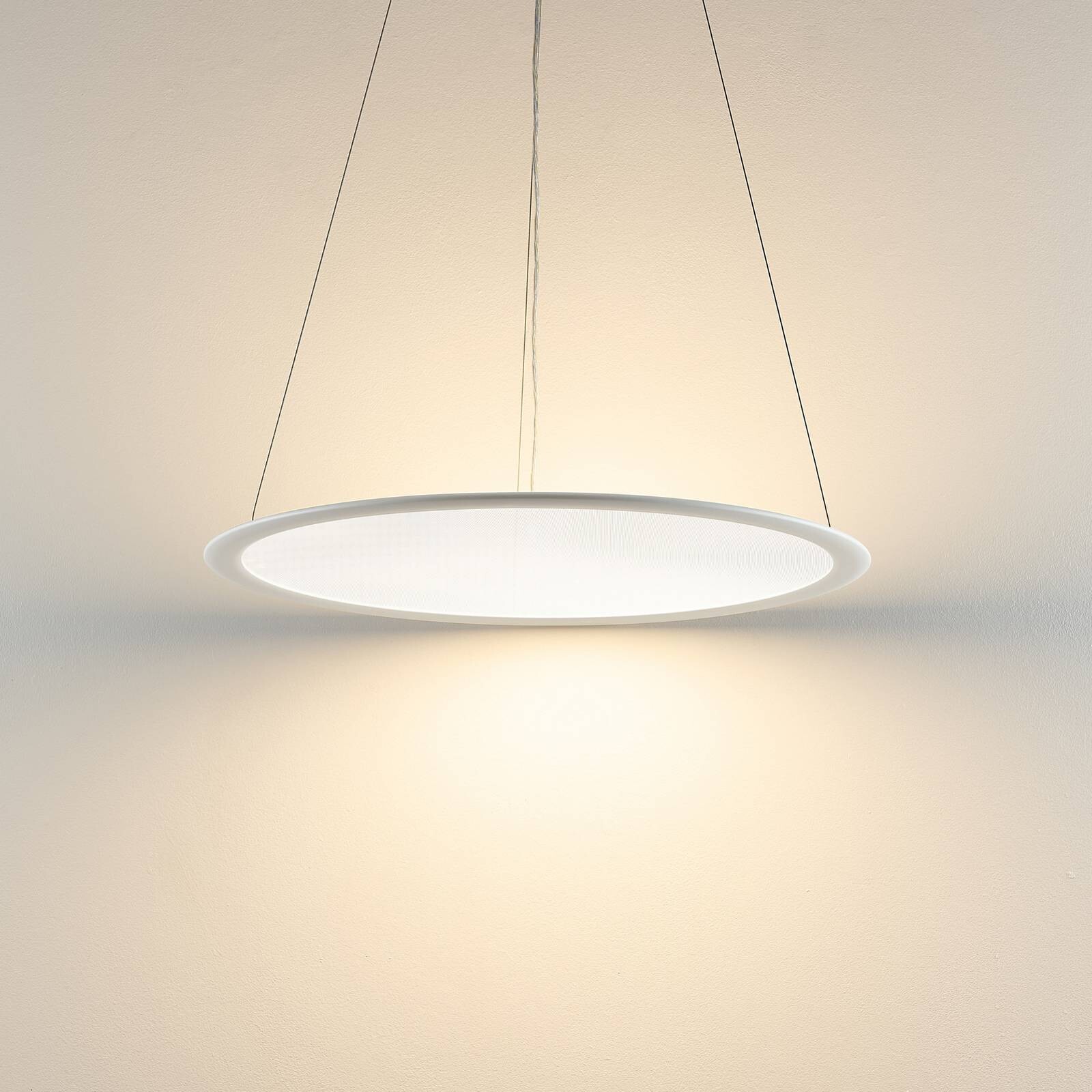 LED závesné svietidlo PANEL, biele, Ø 63 cm, kov, CCT, stmievateľné, 50 W
