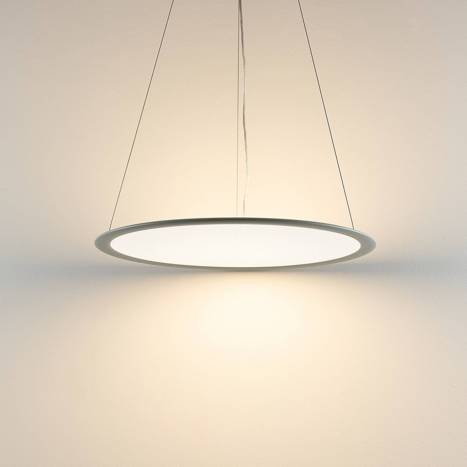 LED závesné svietidlo PANEL, sivé, Ø 63 cm, kov, CCT, stmievateľné, 50 W