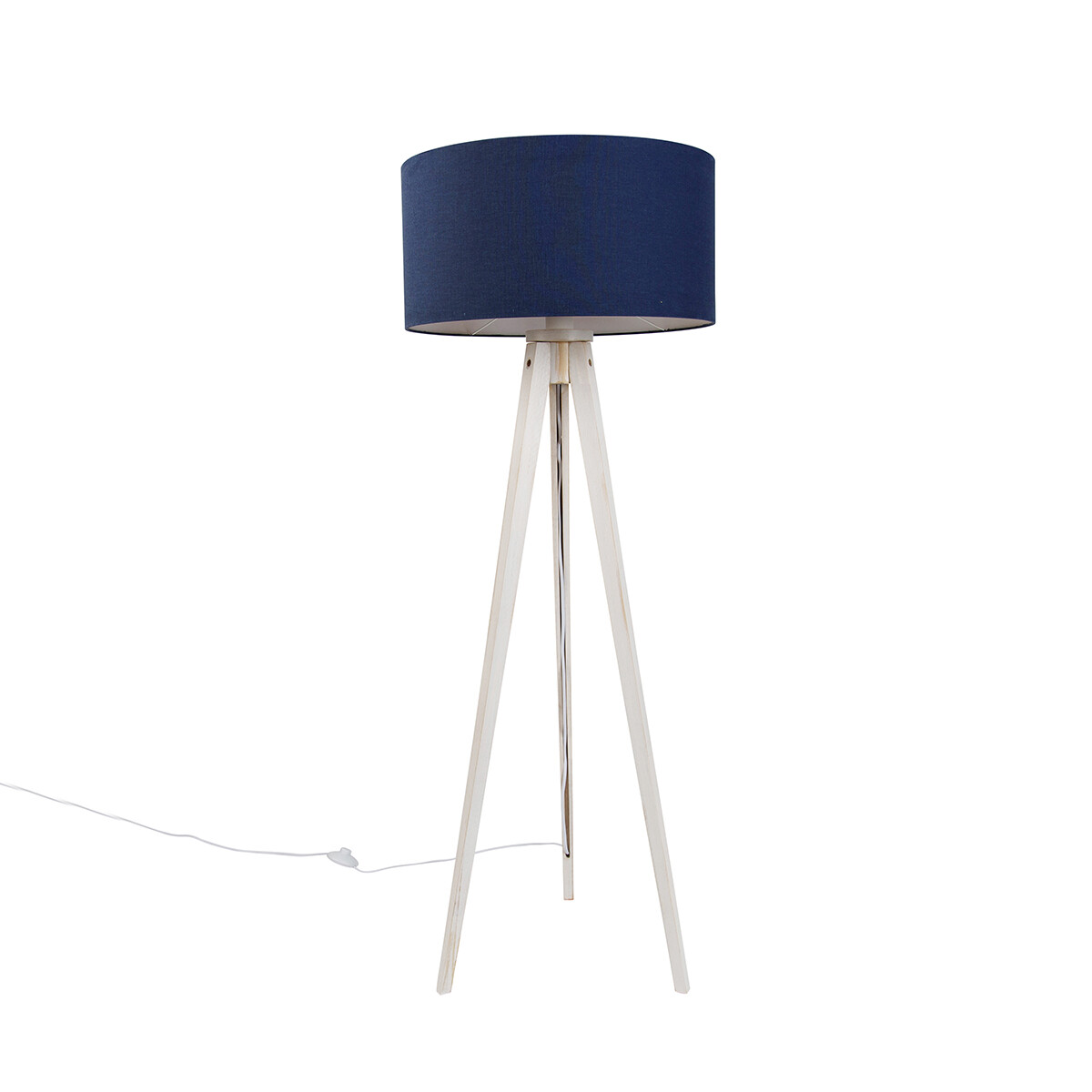Vloerlamp tripod wit met stoffen kap donkerblauw 50cm - Tripod Classic