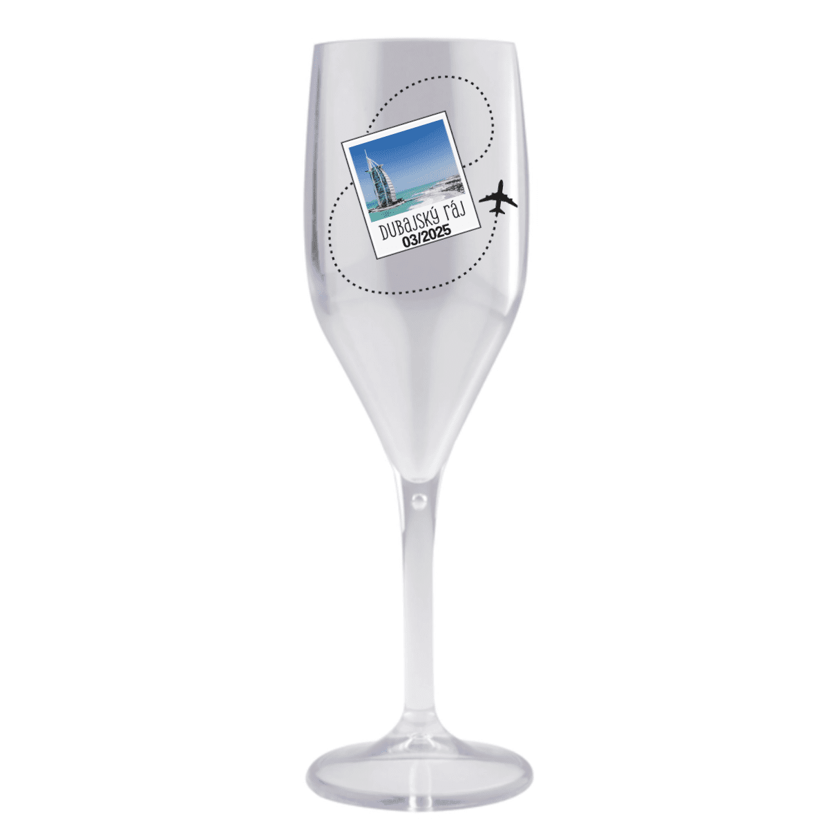 Vlastní text na cestovatelskou prosecco sklenici
