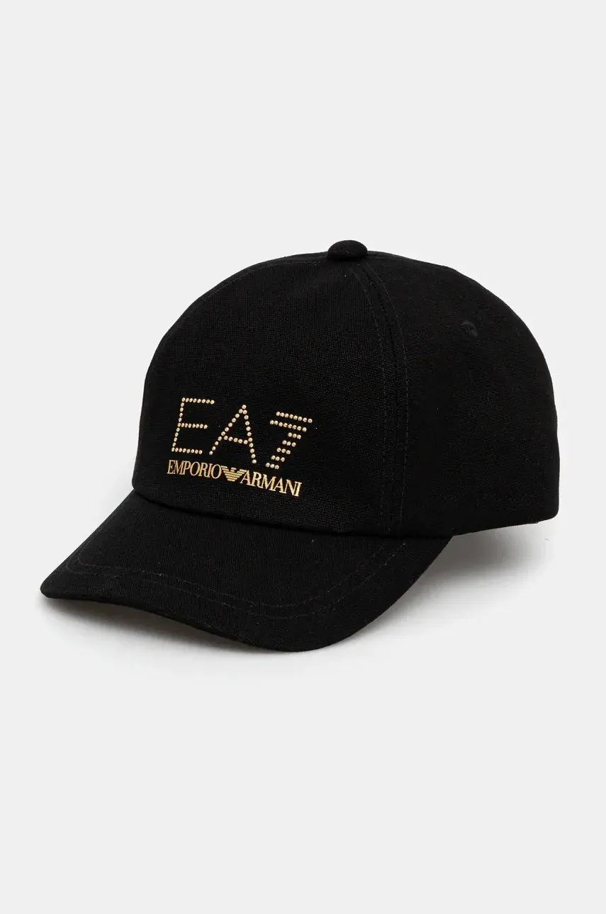 Bavlnená šiltovka EA7 Emporio Armani čierna farba, s nášivkou, AF13009.7W000327