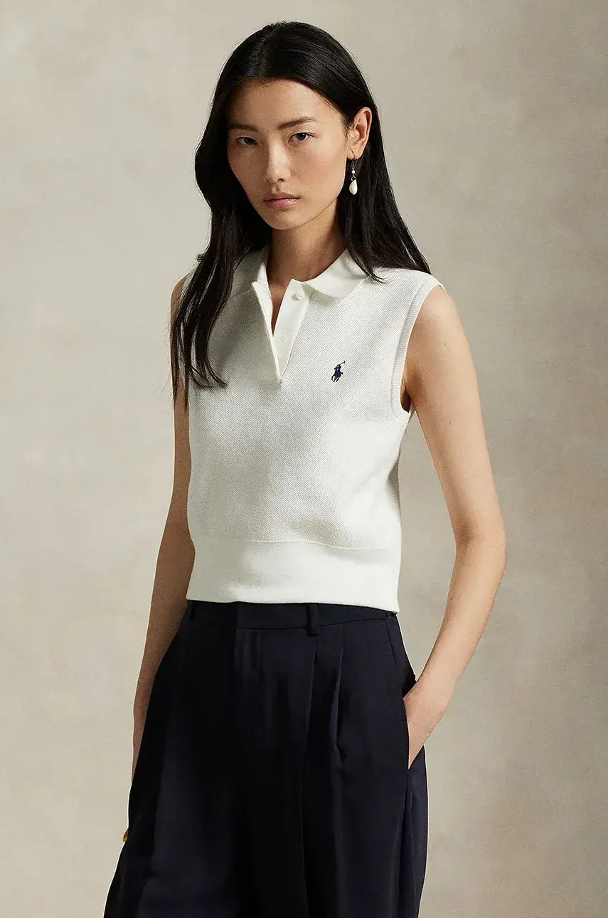 Bavlnená vesta bez rukávov Polo Ralph Lauren biela farba, 211970666
