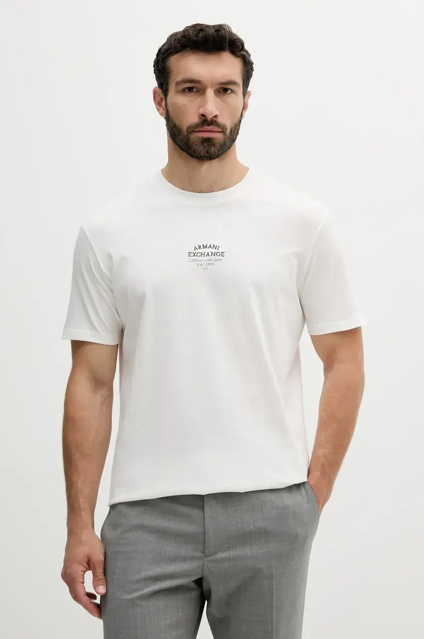 Bavlnené tričko Armani Exchange pánske, biela farba, s nášivkou, XM000761 AF12308