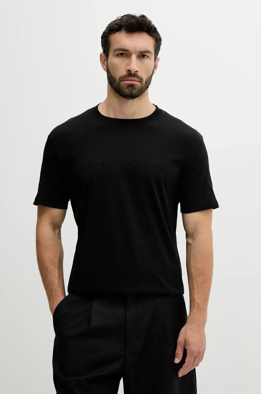 Bavlnené tričko Armani Exchange pánske, čierna farba, s nášivkou, XM000554 AF10356