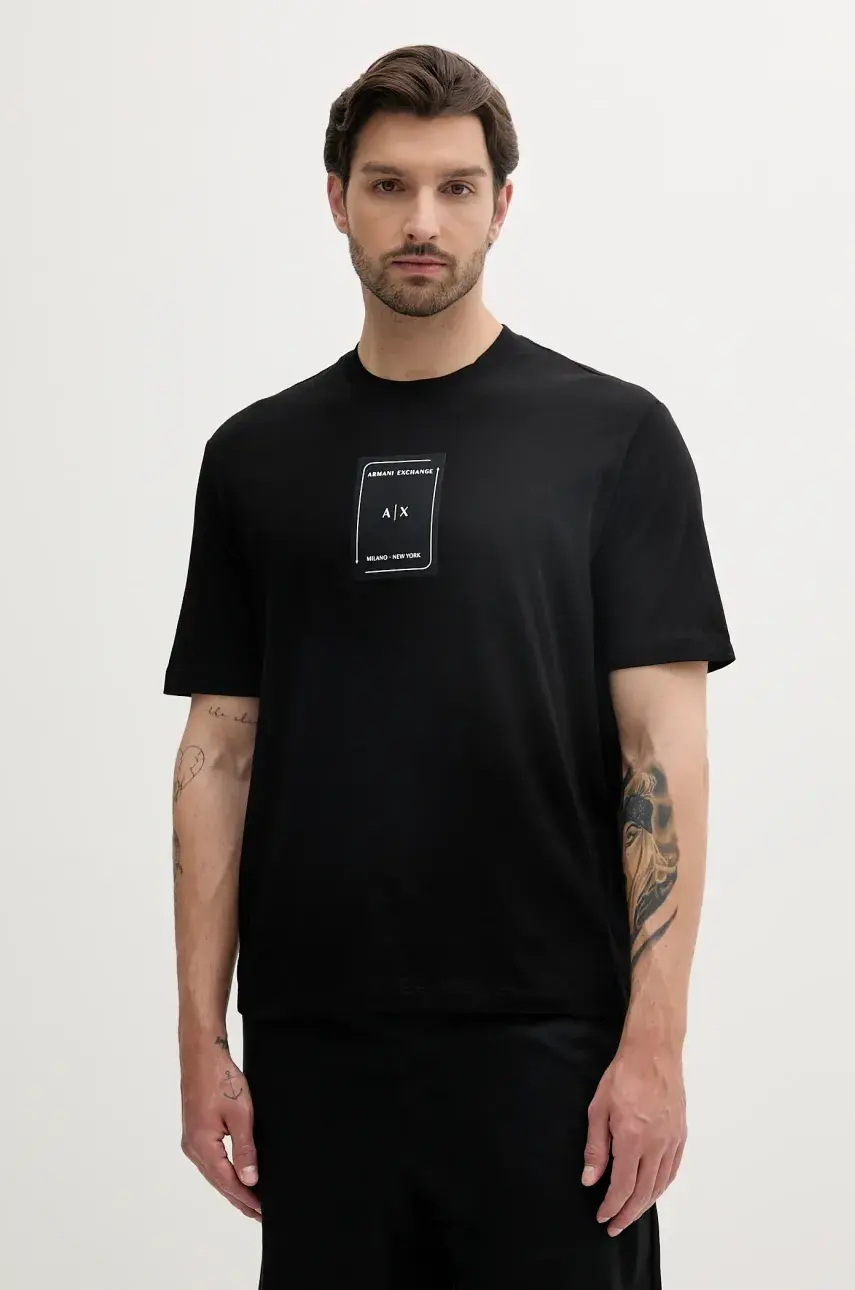Bavlnené tričko Armani Exchange pánske, čierna farba, s nášivkou, XM000570 AF10356