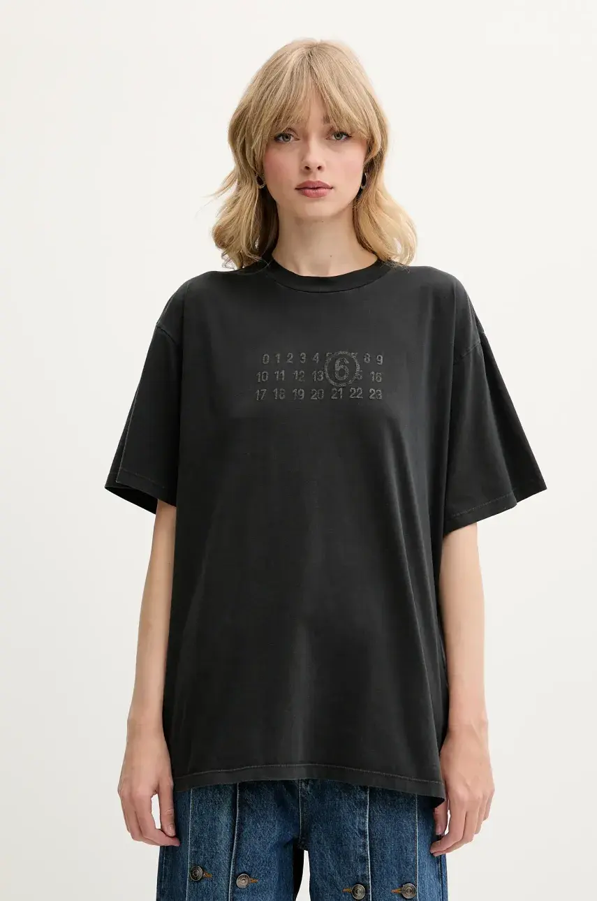 Bavlnené tričko MM6 Maison Margiela dámske, čierna farba, S62GD0202