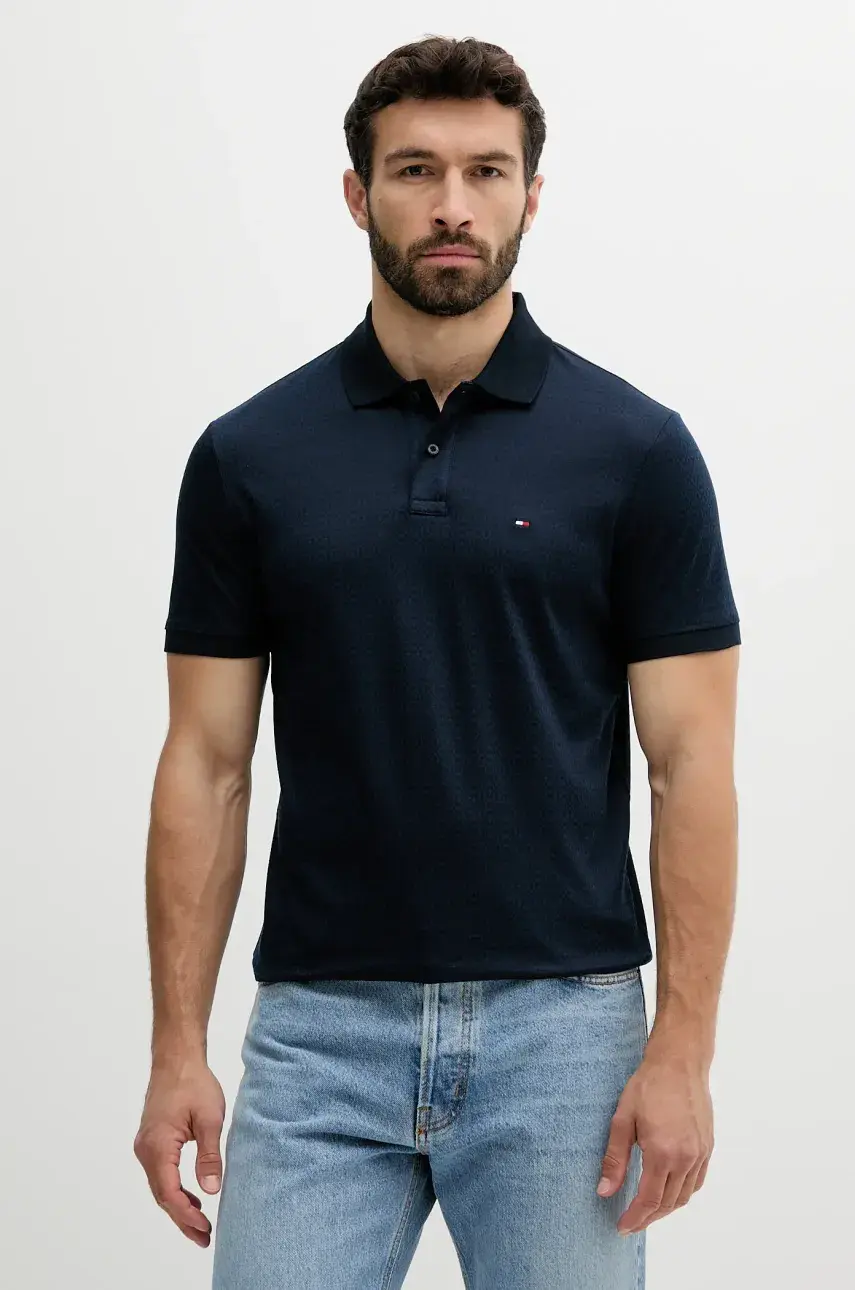Bavlnené polo tričko Tommy Hilfiger tmavomodrá farba, vzorované, MW0MW39234