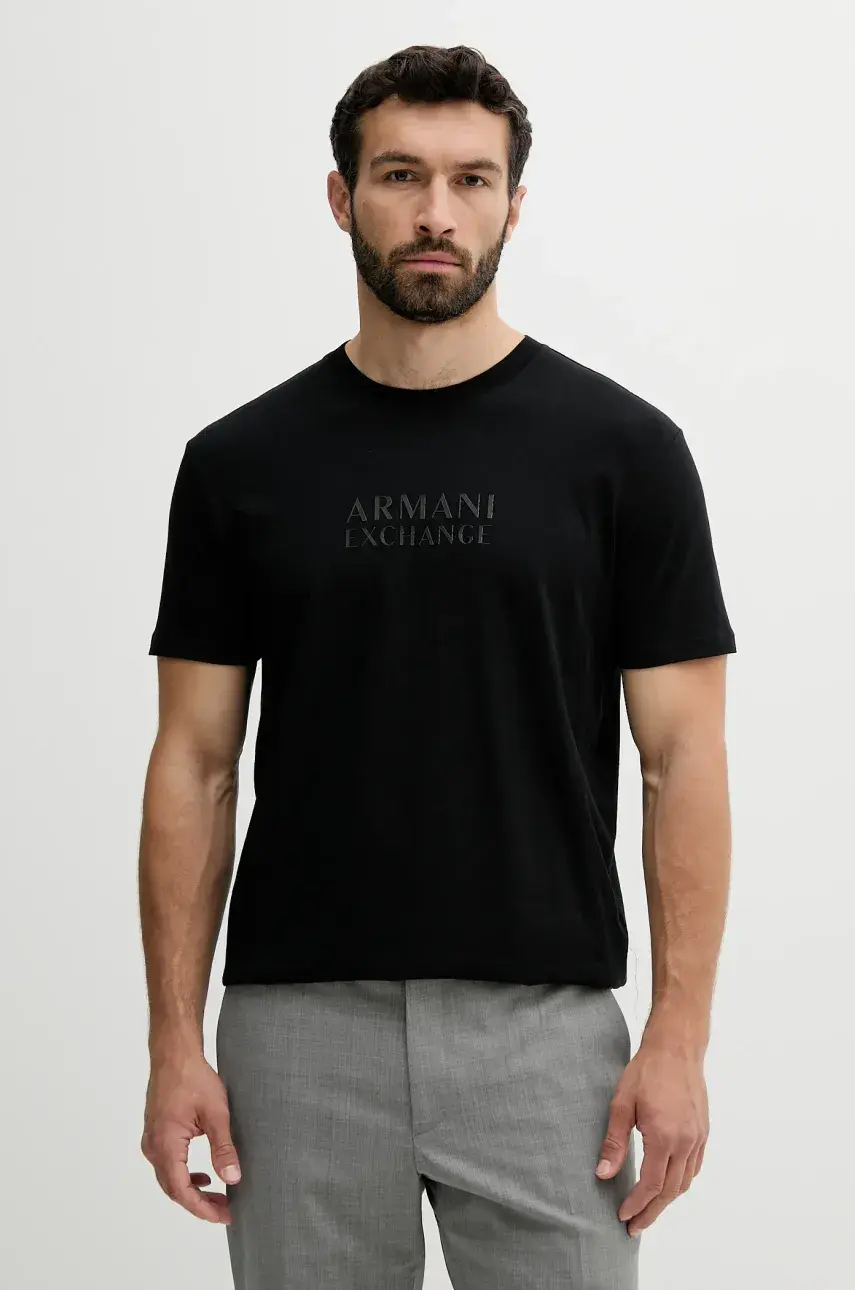 Bavlnené tričko Armani Exchange pánske, čierna farba, jednofarebné, XM000553 AF10334