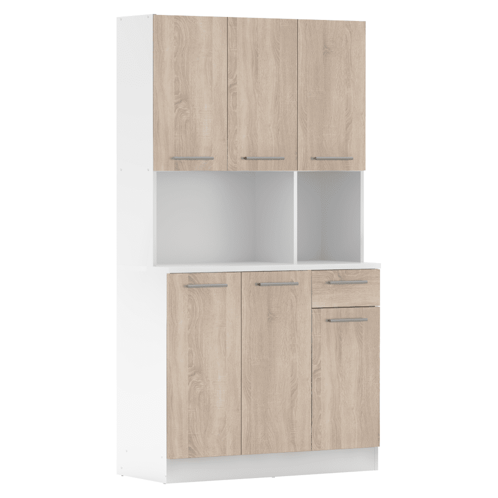 Šesťdverový kredenc, biela/dub sonoma, PELION NEW