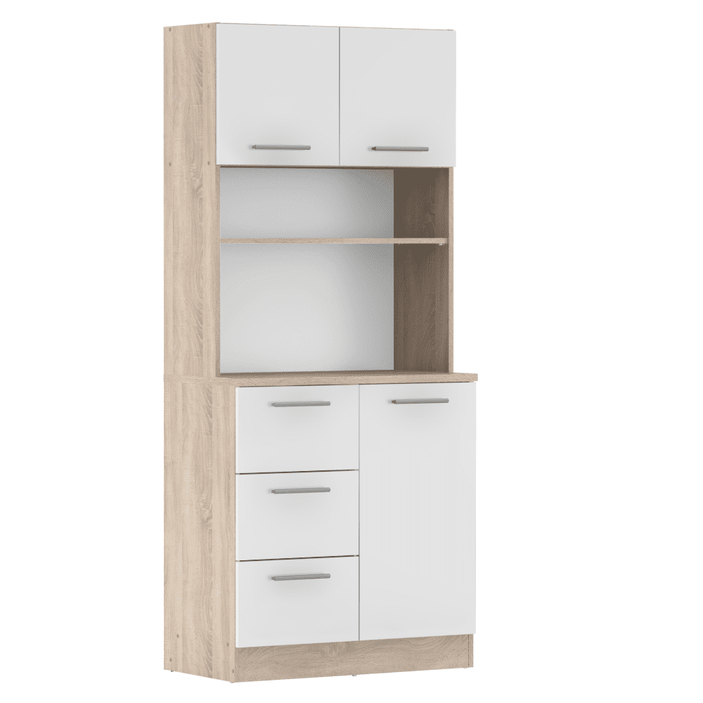 Trojdverový kredenc, dub sonoma/biela, LASET NEW