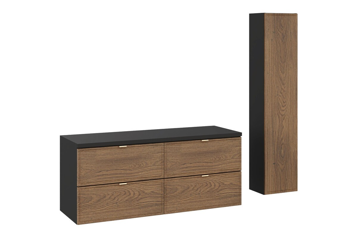 Koupelnová sestava s deskou a skříňkami Talia Casella 120 cm černý mat/dub casella