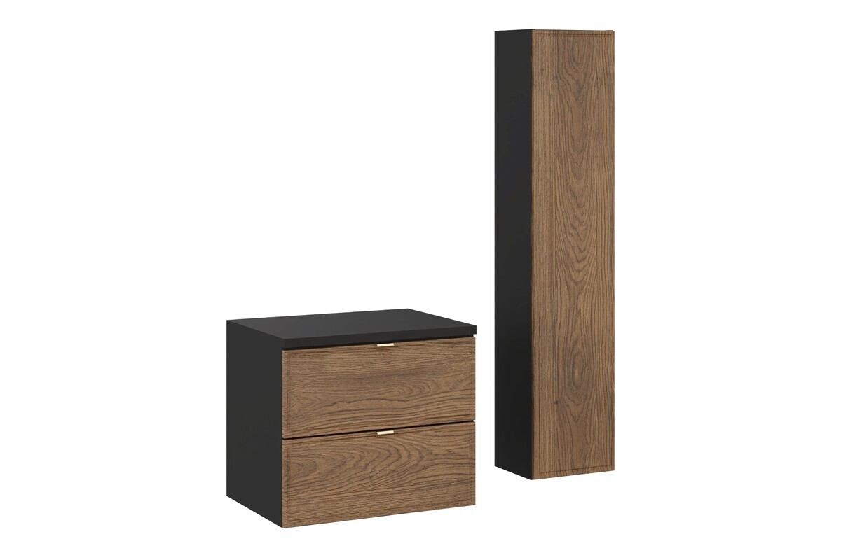 Koupelnová sestava s deskou a skříňkami Talia Casella 60 cm černý mat/dub casella