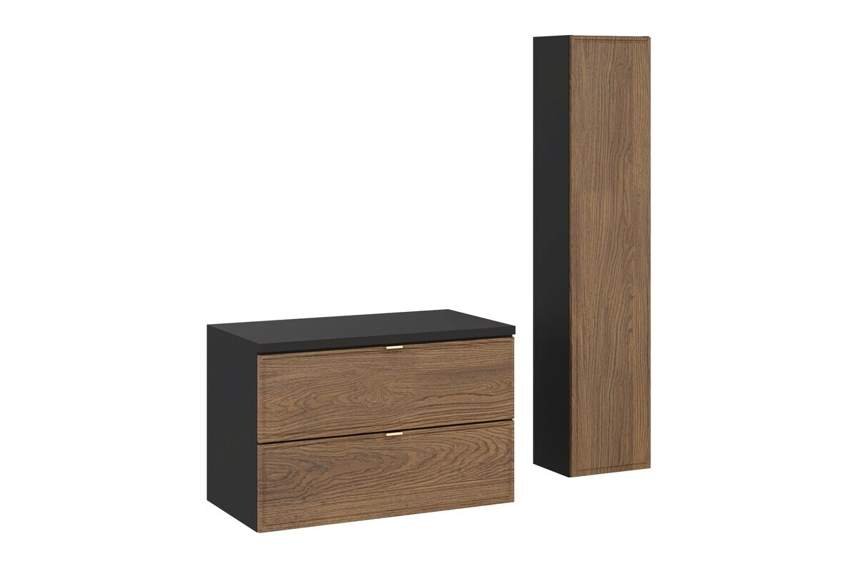 Koupelnová sestava s deskou a skříňkami Talia Casella 80 cm černý mat/dub casella