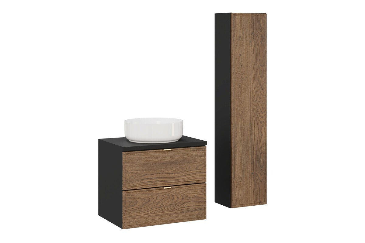 Koupelnová sestava s deskou, skříňkami a umyvadlem Talia Casella 60 cm černý mat/dub casella