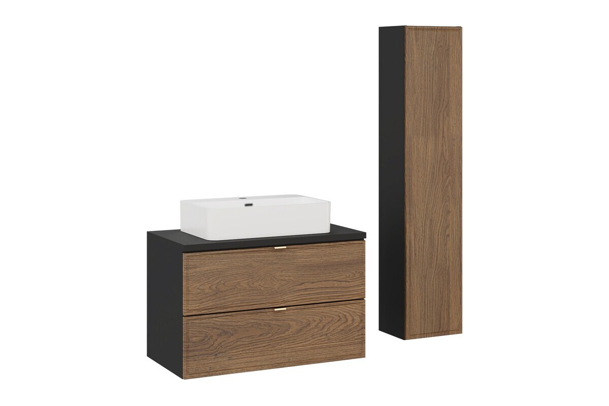 Koupelnová sestava s deskou, skříňkami a umyvadlem Talia Casella 80 cm černý mat/dub casella