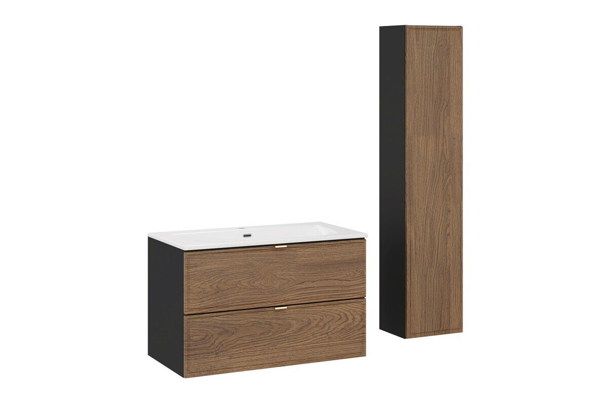 Koupelnová sestava s deskou, skříňkami a zápustným umyvadlem Talia Casella 80 cm černý mat/dub casella